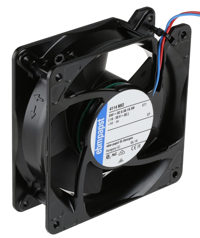 ebm-papst 4100 NH3 - S-Force Series Axial Fan, 24 V dc, DC Operation, 310m³/h, 19.5W, 812mA Max, 119 x 119 x 38mm