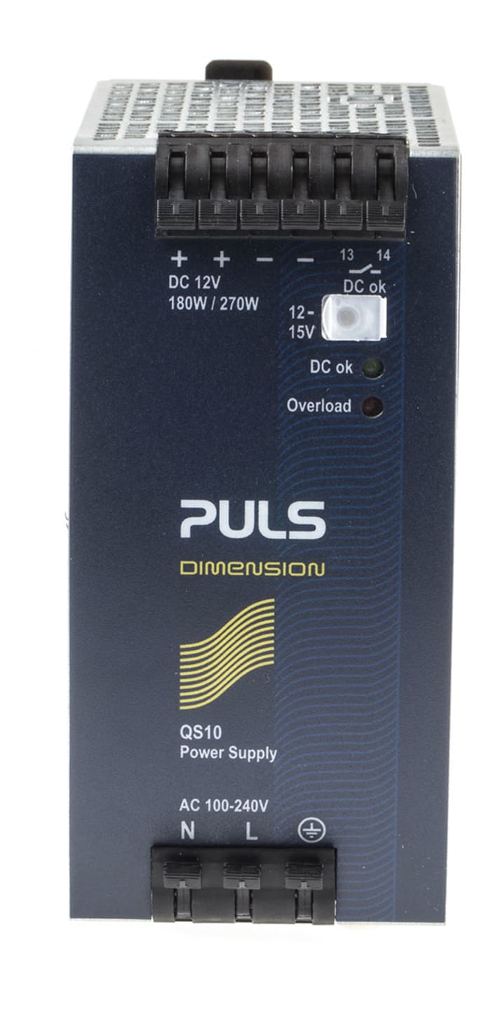 PULS DIMENSION Q Switched Mode DIN Rail Power Supply, 100 → 240V ac ac Input, 12V dc dc Output, 15A Output, 180W