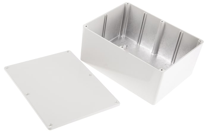 RS PRO Grey Die Cast Aluminium Enclosure, Grey Lid, 165.8 x 127.3 x 76.3mm