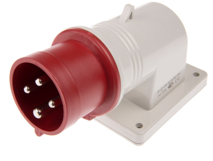Conector de potencia industrial Macho, Formato 3P + E, Orientación Ángulo de 90° , Rojo, 415 V, 16A, IP44