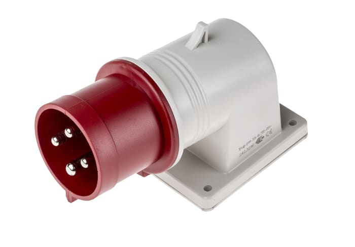 Scame IP44 Red Wall Mount 3P + E Right Angle Industrial Power Plug, Rated At 32A, 415 V