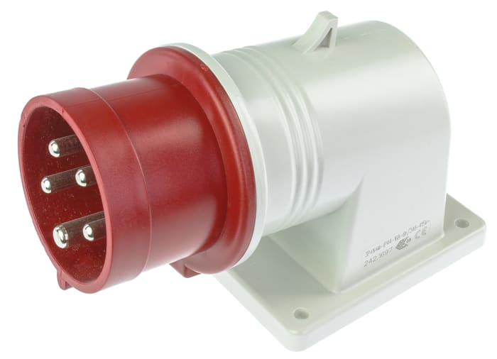 Scame IP44 Red Wall Mount 3P + N + E Right Angle Industrial Power Plug, Rated At 16A, 415 V