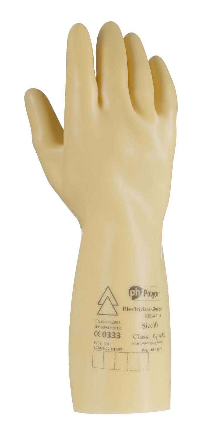Polyco Healthline Electricians Gloves Yellow Latex Electrical Protection Electrical Insulating Gloves, Size 10, Latex