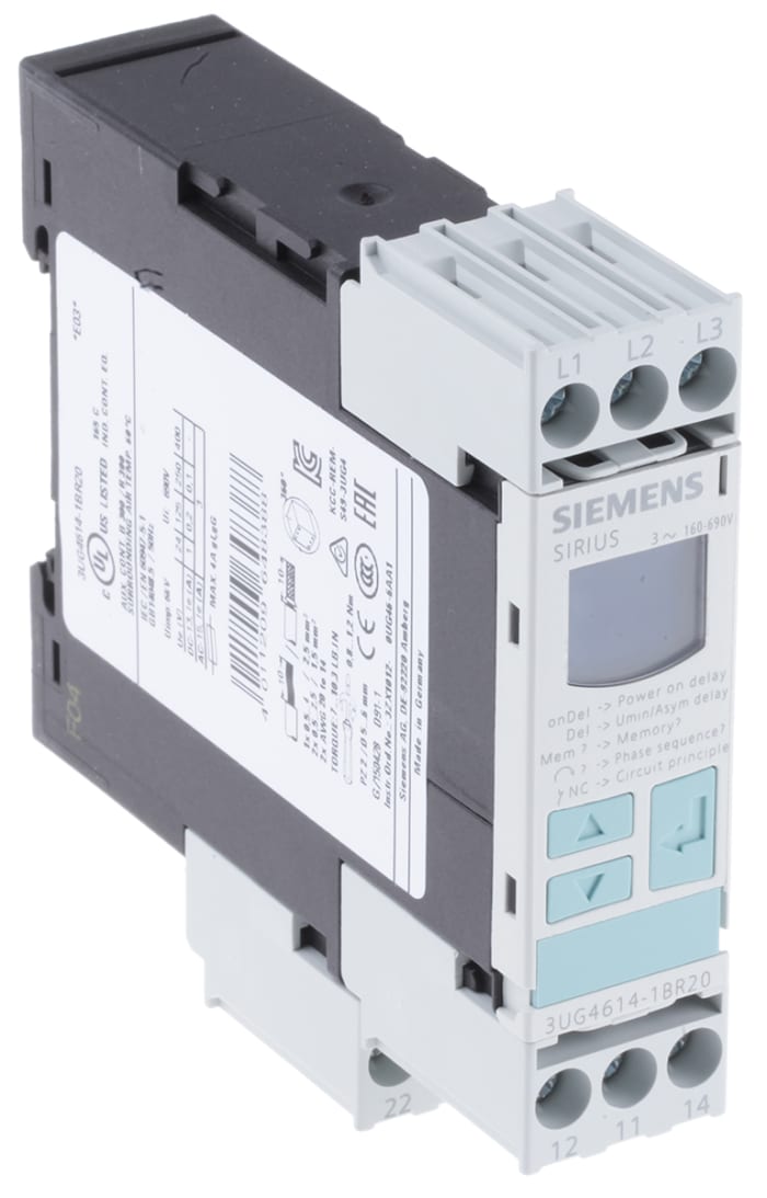 Siemens Phase, Voltage Monitoring Relay, 3 Phase, DPDT, 160 → 690V ac, DIN Rail