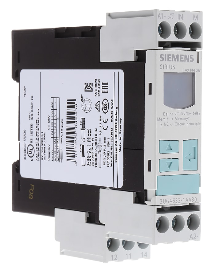 Siemens Voltage Monitoring Relay, 1 Phase, SPDT, 10 → 600V ac/dc, DIN Rail