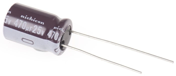 Nichicon 470μF Aluminium Electrolytic Capacitor 25V dc, Radial, Through Hole - UPS1E471MPD