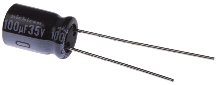 Nichicon 100μF Aluminium Electrolytic Capacitor 35V dc, Radial, Through Hole - UPS1V101MPD