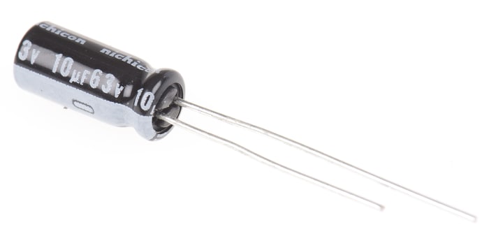 Nichicon 10μF Aluminium Electrolytic Capacitor 63V dc, Radial, Through Hole - UVR1J100MDD