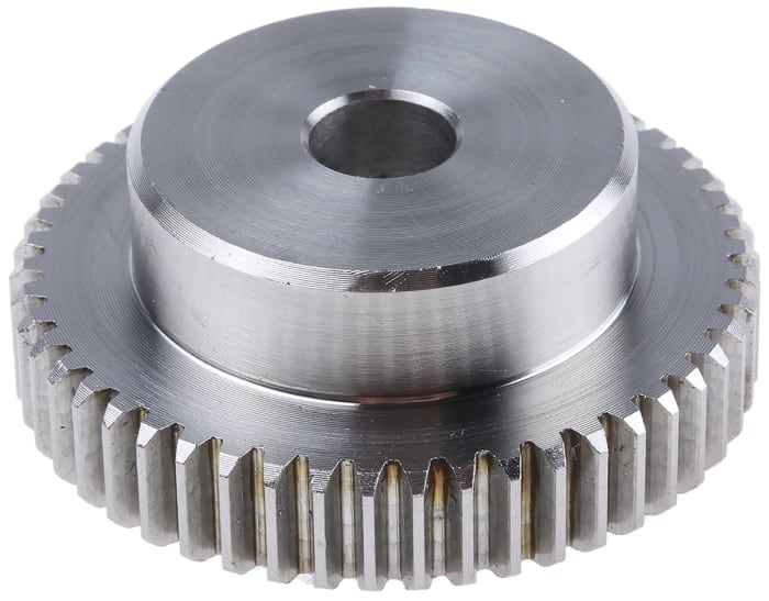 RS PRO Stainless Steel 50 Teeth Spur Gear, 1 Module, 10mm Bore Diam, 50mm Pitch Diam, 35mm Hub Diam