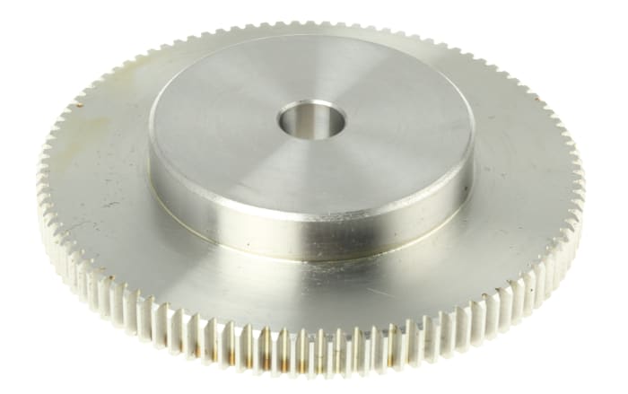 RS PRO Stainless Steel 100 Teeth Spur Gear, 1 Module, 12mm Bore Diam, 100mm Pitch Diam, 60mm Hub Diam