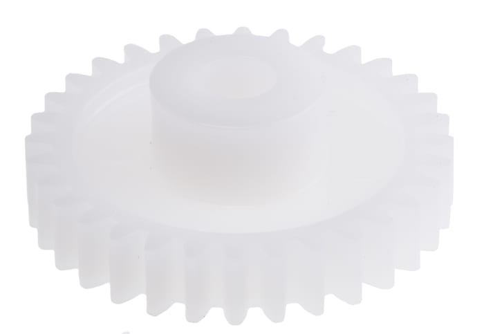 RS PRO POM 36 Teeth Spur Gear, 0.5 Module, 5mm Bore Diam, 18mm Pitch Diam, 10mm Hub Diam