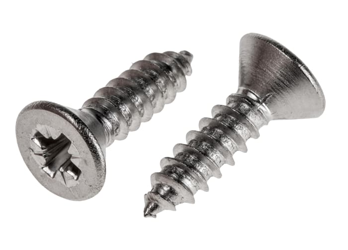 RS PRO Plain Stainless Steel Countersunk Head Self Tapping Screw, N°10 x 3/4in Long 19mm Long