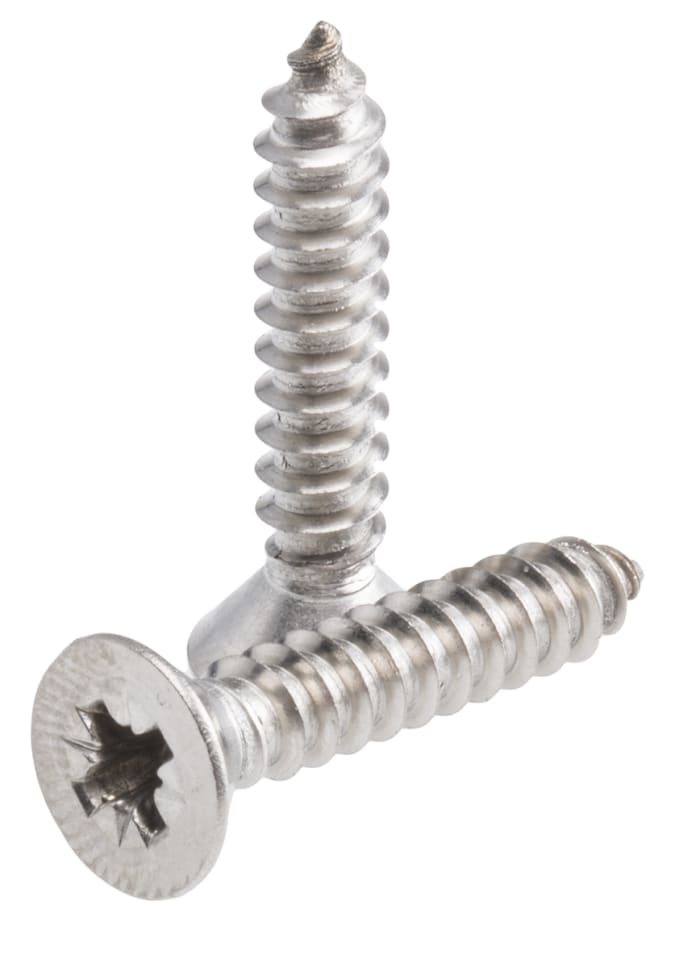 RS PRO Plain Stainless Steel Countersunk Head Self Tapping Screw, N°10 x 1in Long 25mm Long