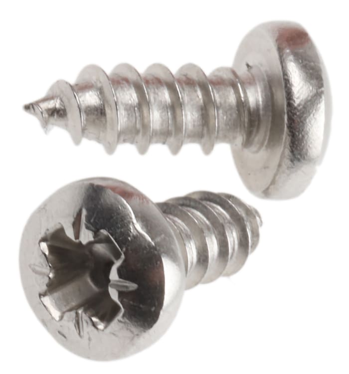 RS PRO Plain Stainless Steel Pan Head Self Tapping Screw, N°6 x 3/8in Long 9.5mm Long