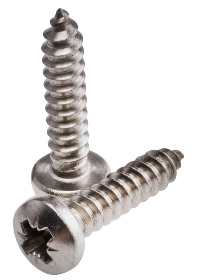 RS PRO Plain Stainless Steel Pan Head Self Tapping Screw, N°8 x 3/4in Long 19mm Long