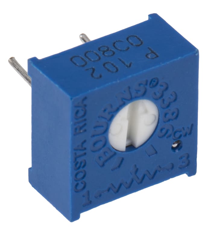 1kΩ, Through Hole Trimmer Potentiometer 0.5W Top Adjust Bourns, 3386