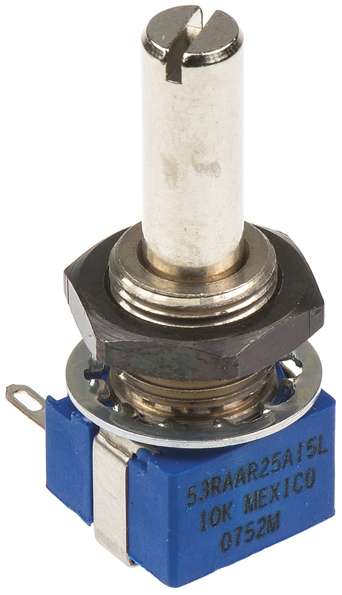 Bourns 53 Serisi Potansiyometre, 6 mm Şaftlı, Maks. Direnç 10kΩ, ±10%, 1W, ±150ppm/°C, Panele Monte
