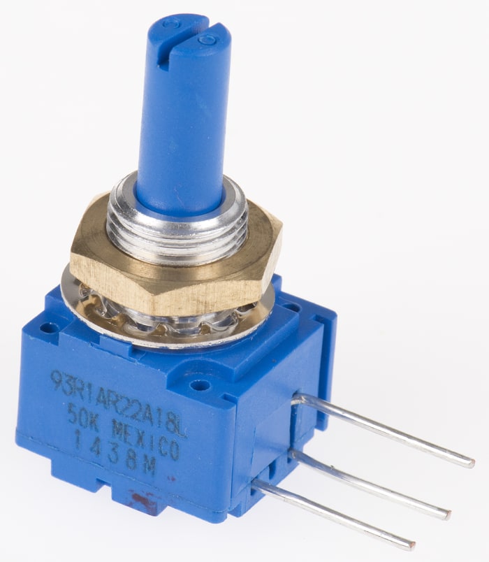 Bourns 93 50kΩ Rotary Potentiometer 1-Gang, Panel Mount (Through Hole), 93R1A-R22-A18L
