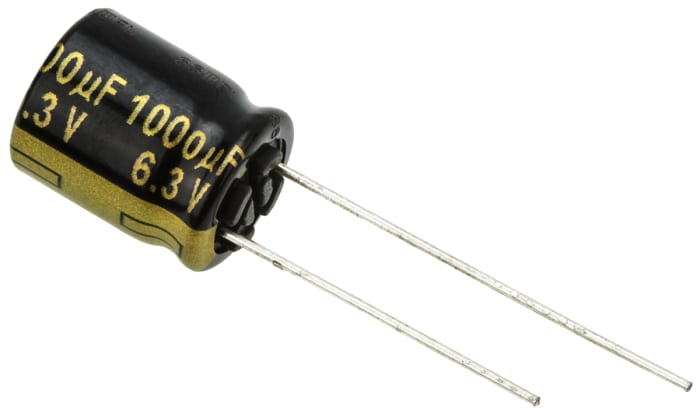 Panasonic 1000μF Aluminium Electrolytic Capacitor 6.3V dc, Radial, Through Hole - EEUFM0J102