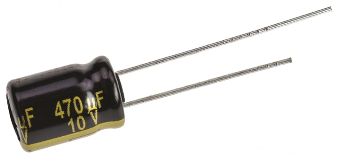 Panasonic 470μF Aluminium Electrolytic Capacitor 10V dc, Radial, Through Hole - EEUFM1A471