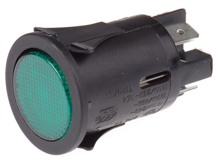 Molveno Illuminated Push Button Switch, Latching, Panel Mount, 25mm Cutout, DPST, Green LED