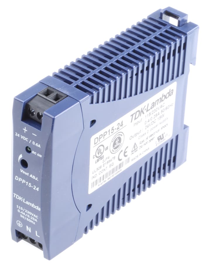 TDK-Lambda DPP Switched Mode DIN Rail Power Supply, 85 → 264 V ac / 90 → 375V dc ac, dc Input, 24V dc dc