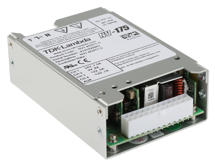 TDK-Lambda Switching Power Supply, NV1-4G5TT-C, 5 V dc, ±12 V dc, ±24 V dc, 1A, 180W, Quad Output, 90 → 264V ac