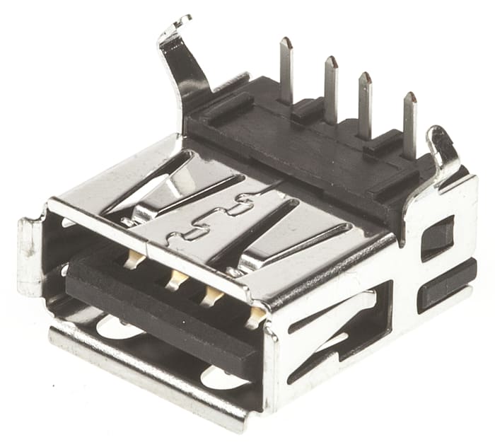 TE Connectivity Right Angle, Through Hole, Socket- Single Port Type A 2.0 USB Connector