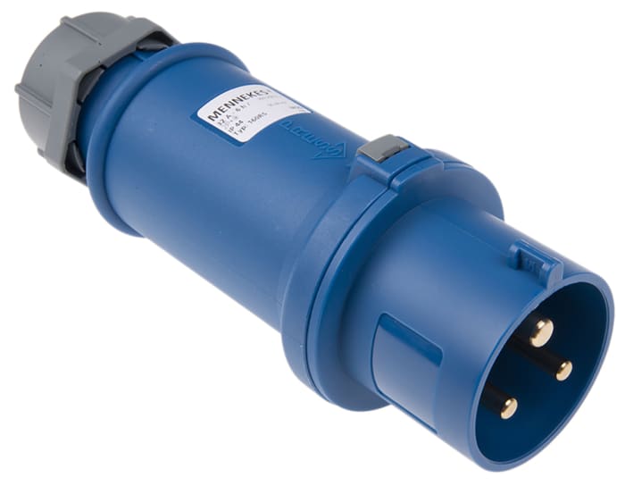 Conector de potencia industrial Macho, Formato 3P, Orientación Recto, ProTOP, Azul, 230 V, 32A, IP44