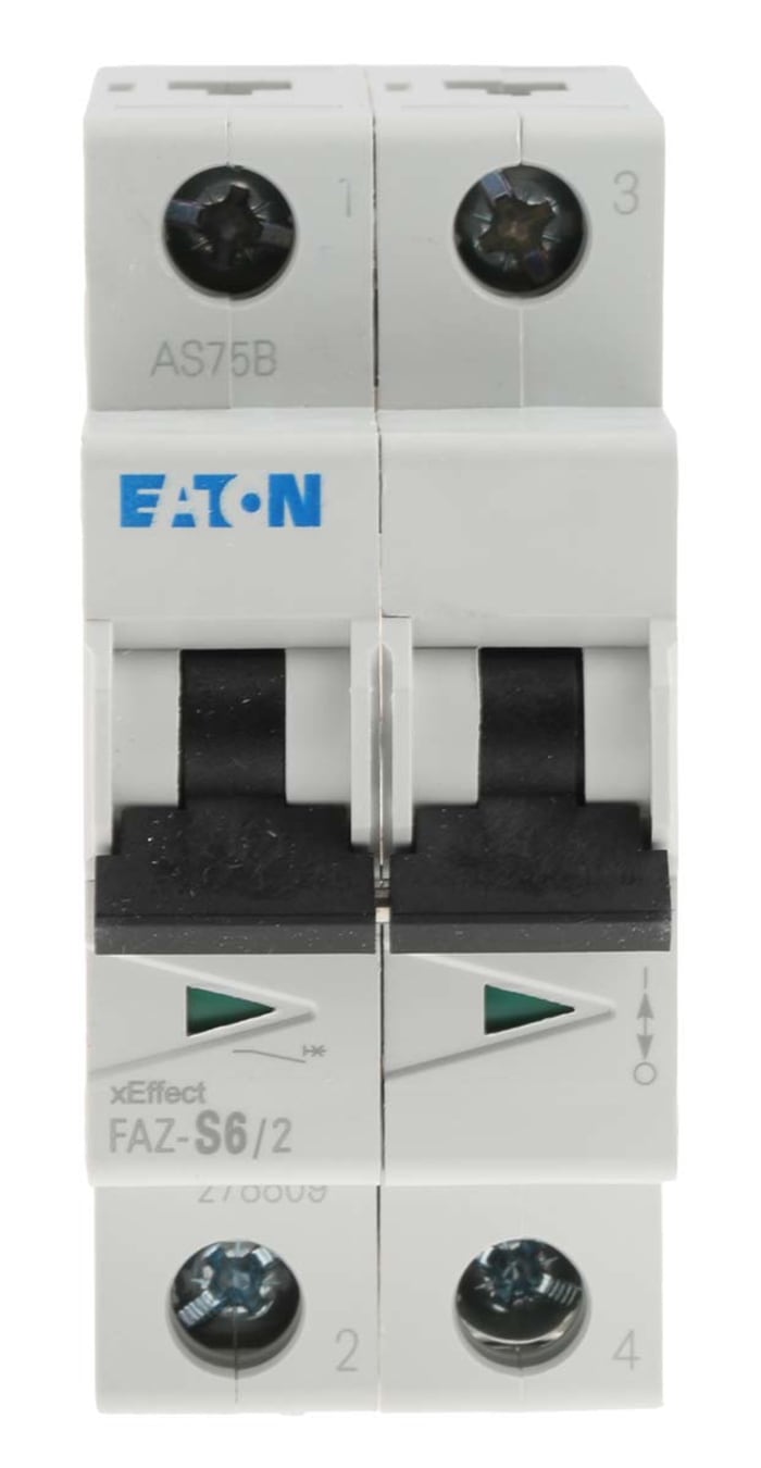 Eaton xEffect MCB, 2P, 6A Curve S, 230V AC, 60V DC, 10 kA Breaking Capacity