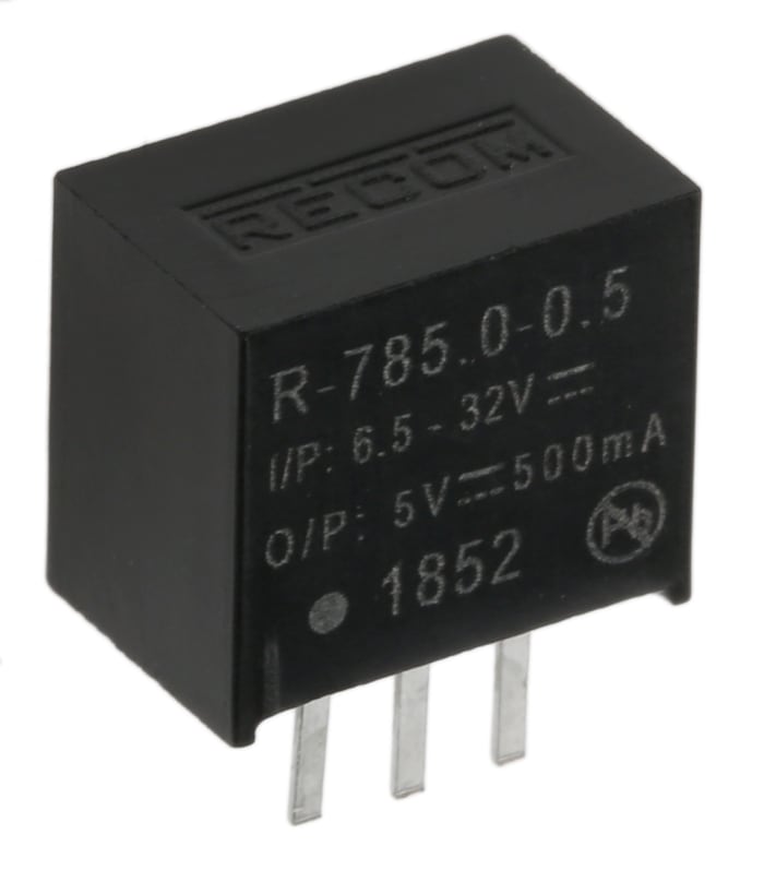 Recom Switching Regulator, Through Hole, 5V dc Output Voltage, 6.5 → 32V dc Input Voltage, 500mA Output Current,