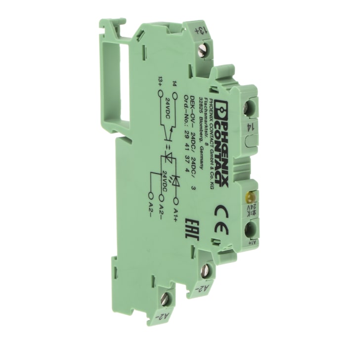 Phoenix Contact DEK-OV- 24DC/24DC/3 Series Solid State Relay, DIN Rail Mount