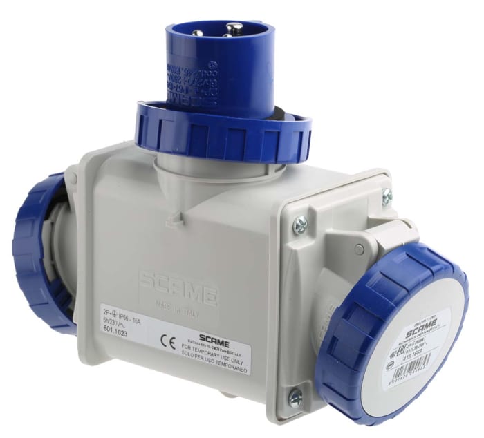 Scame IP66 Blue 1 x 2P + E, 2 x 2P + E Industrial Power Connector Adapter Plug, Socket, Rated At 16A, 240 V