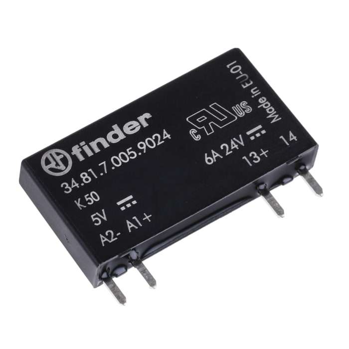 Finder 34 Series Solid State Relay, 6 A Load, PCB Mount, 24 V dc Load, 12 V Control