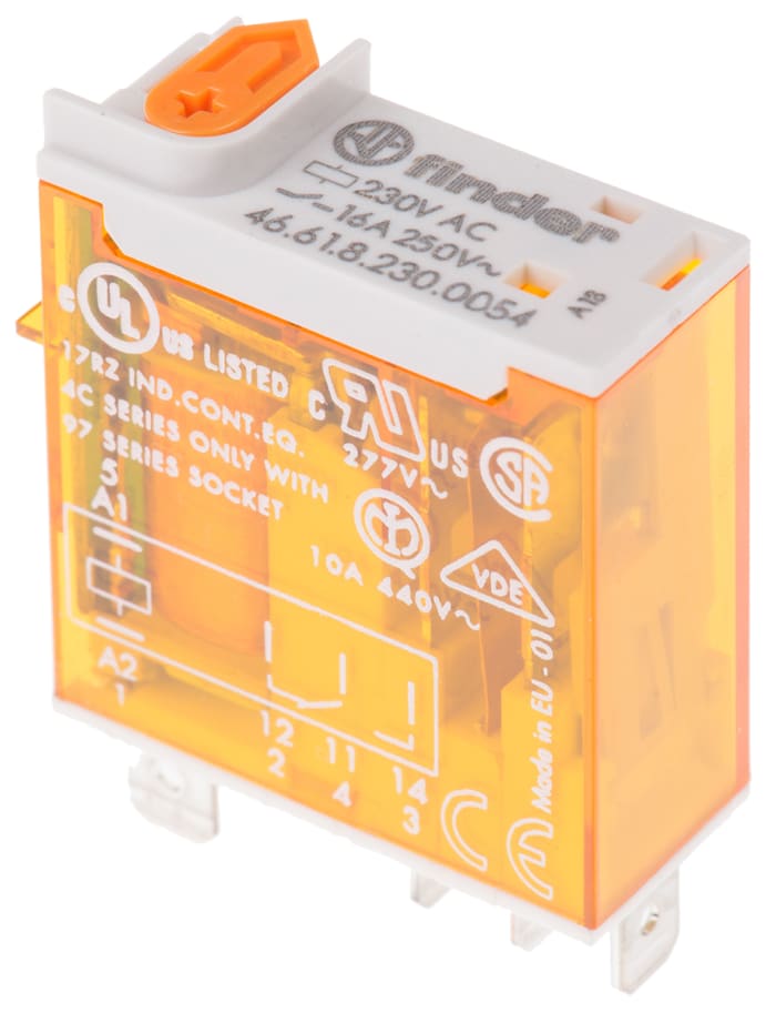 Relais de puissance Finder 46 Series, 1 RT, bobine 230V c.a. Montage sur CI 1.2W