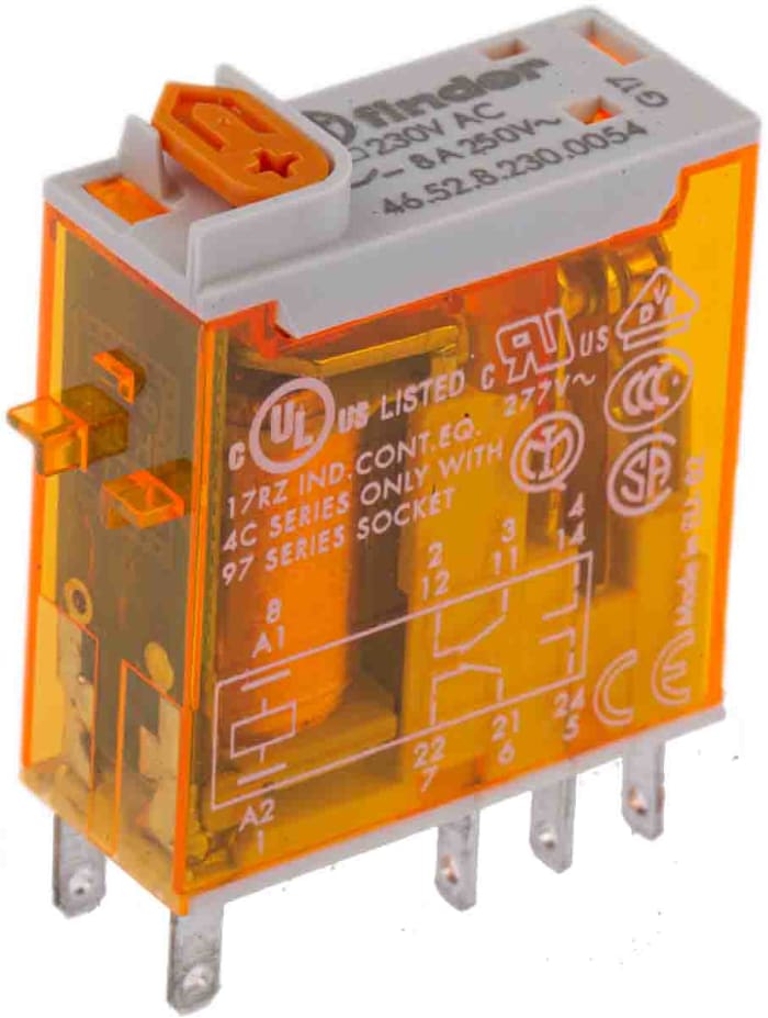 Relais de puissance Finder 46 Series, 2 RT, bobine 230V c.a. Enfichable 1.2W