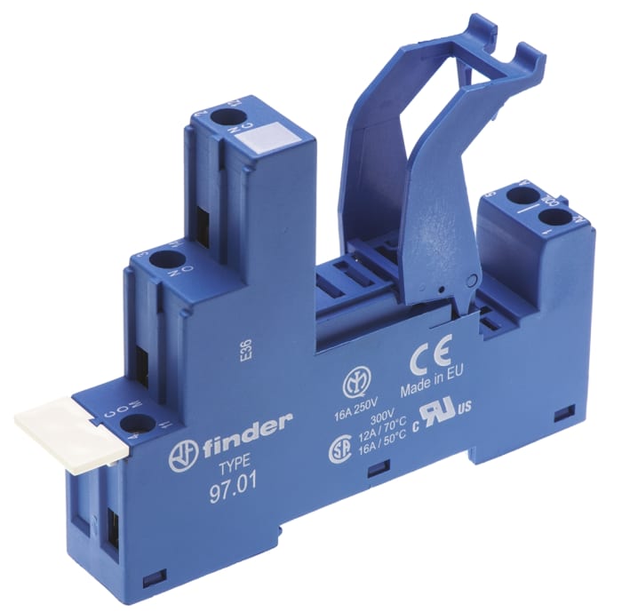 Finder 97 5 Pin 250V ac DIN Rail Relay Socket, for use with 46.61 and 46.52 Series Relay