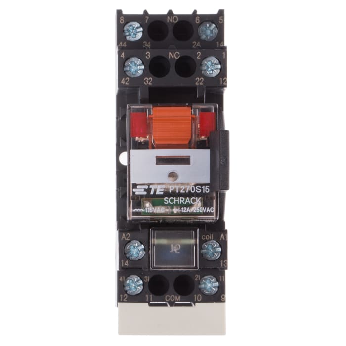 TE Connectivity DIN Rail Non-Latching Relay, 115V ac Coil, 12A Switching Current, DPDT