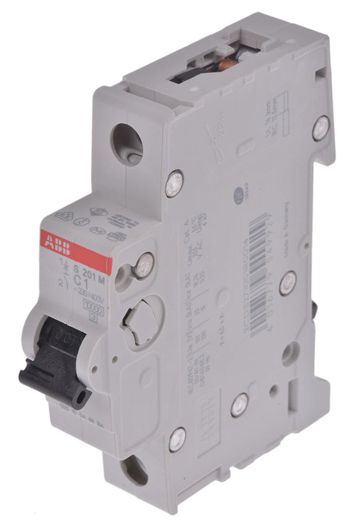 ABB System Pro M Compact S200M MCB, 1P, 1A Curve C, 253V AC, 72V DC, 10 kA Breaking Capacity