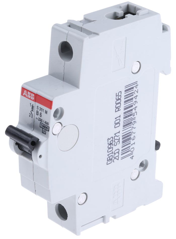 ABB System Pro M Compact S200M MCB, 1P, 6A Curve B, 253V AC, 72V DC, 10 kA Breaking Capacity