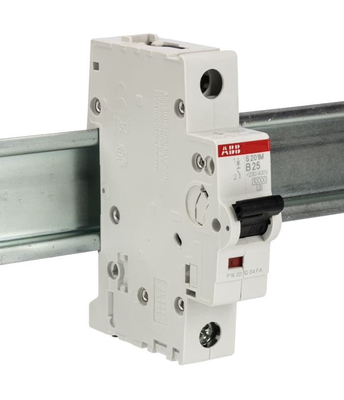ABB System Pro M Compact S200M MCB, 1P, 25A Curve B, 253V AC, 72V DC, 10 kA Breaking Capacity