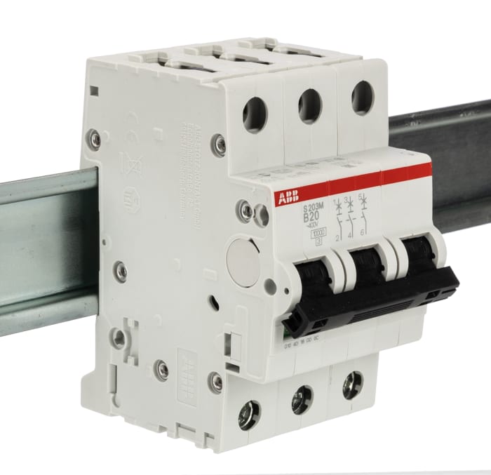 ABB System Pro M Compact S200M MCB, 3P, 20A Curve B, 440V AC, 10 kA Breaking Capacity
