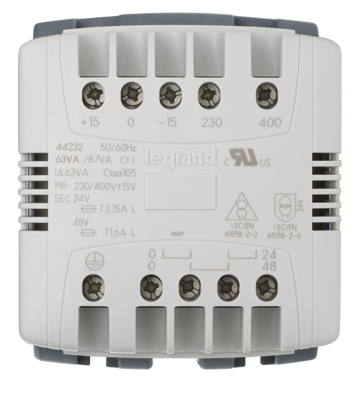 Legrand 63VA DIN Rail Transformer, 230V ac, 400V ac Primary, 24V ac Secondary