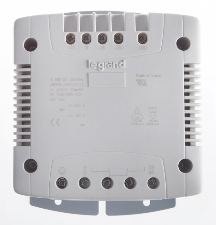 Legrand 630 VA Chassis Mount Transformer, 24 to 48 V, EN 61131-2, IEC/EN 61558-2-2, EN 60439-1, CSA C22-2-N°66, IEC