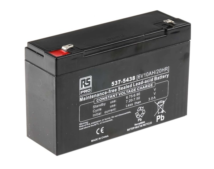 RS PRO 6V T1 Sealed Lead Acid Battery, 10Ah