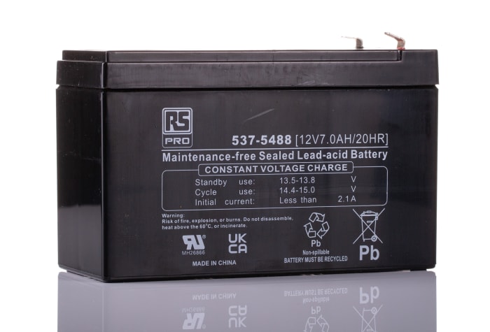 RS PRO 12V T1 Sealed Lead Acid Battery, 7Ah