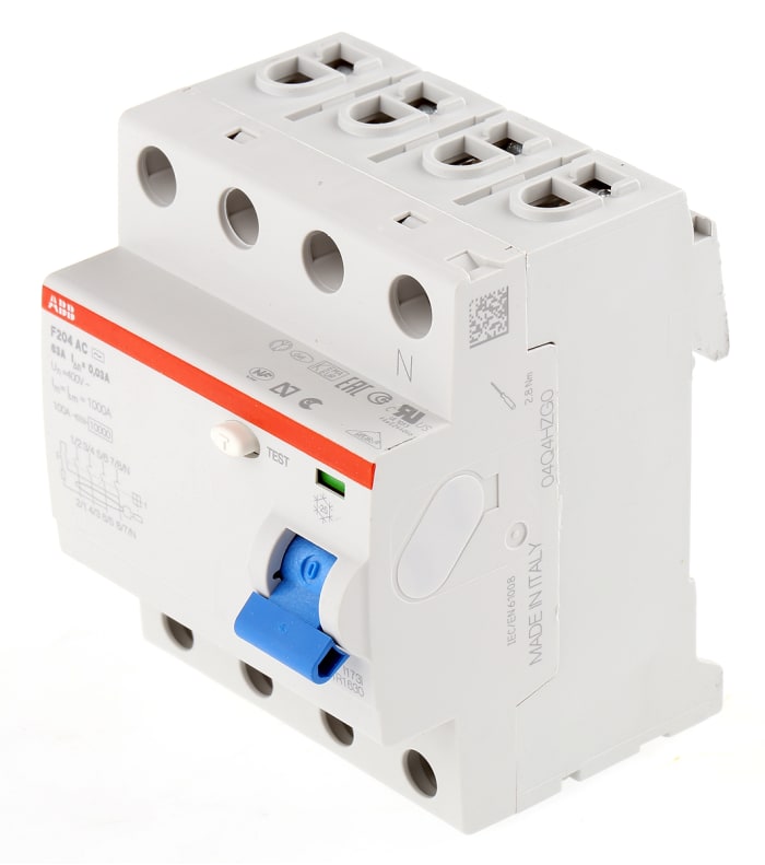 ABB F200 RCCB, 63A, 4 Pole, 30mA, Type AC