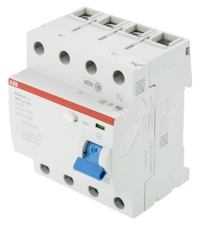 ABB F200 RCCB, 100A, 3+N Pole, 300mA, Type AC