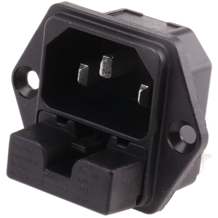 Schurter C14 Straight Panel Mount IEC Connector, 250 V Male, Fuse Size 5 x 20 mm, 10A