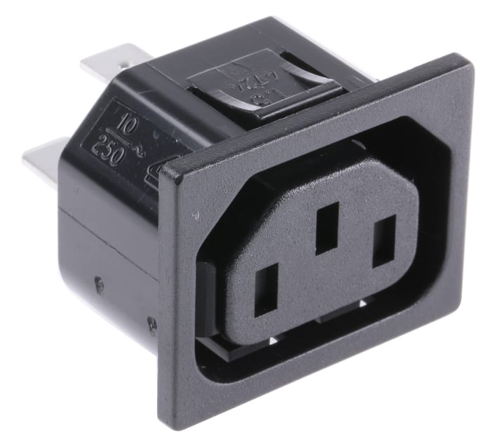 Schurter C13 Snap-In IEC Connector Socket, 15A, 250 V